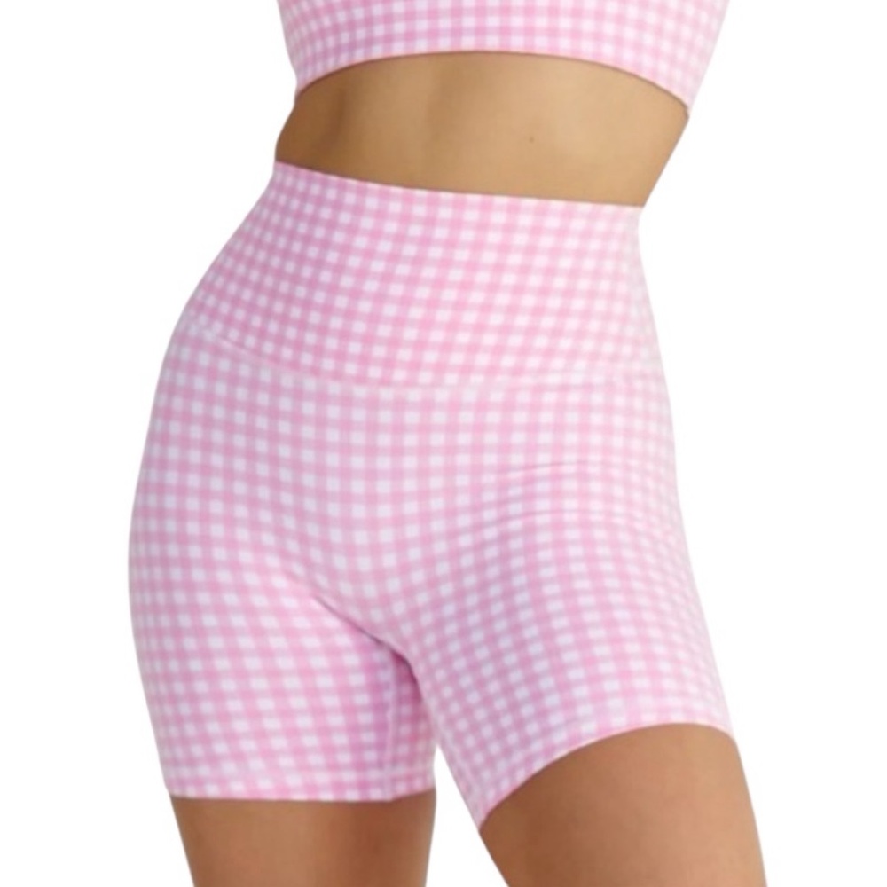 Astoria Activewear Pink Gingham Luxe Balance Bike Shorts Size Medium